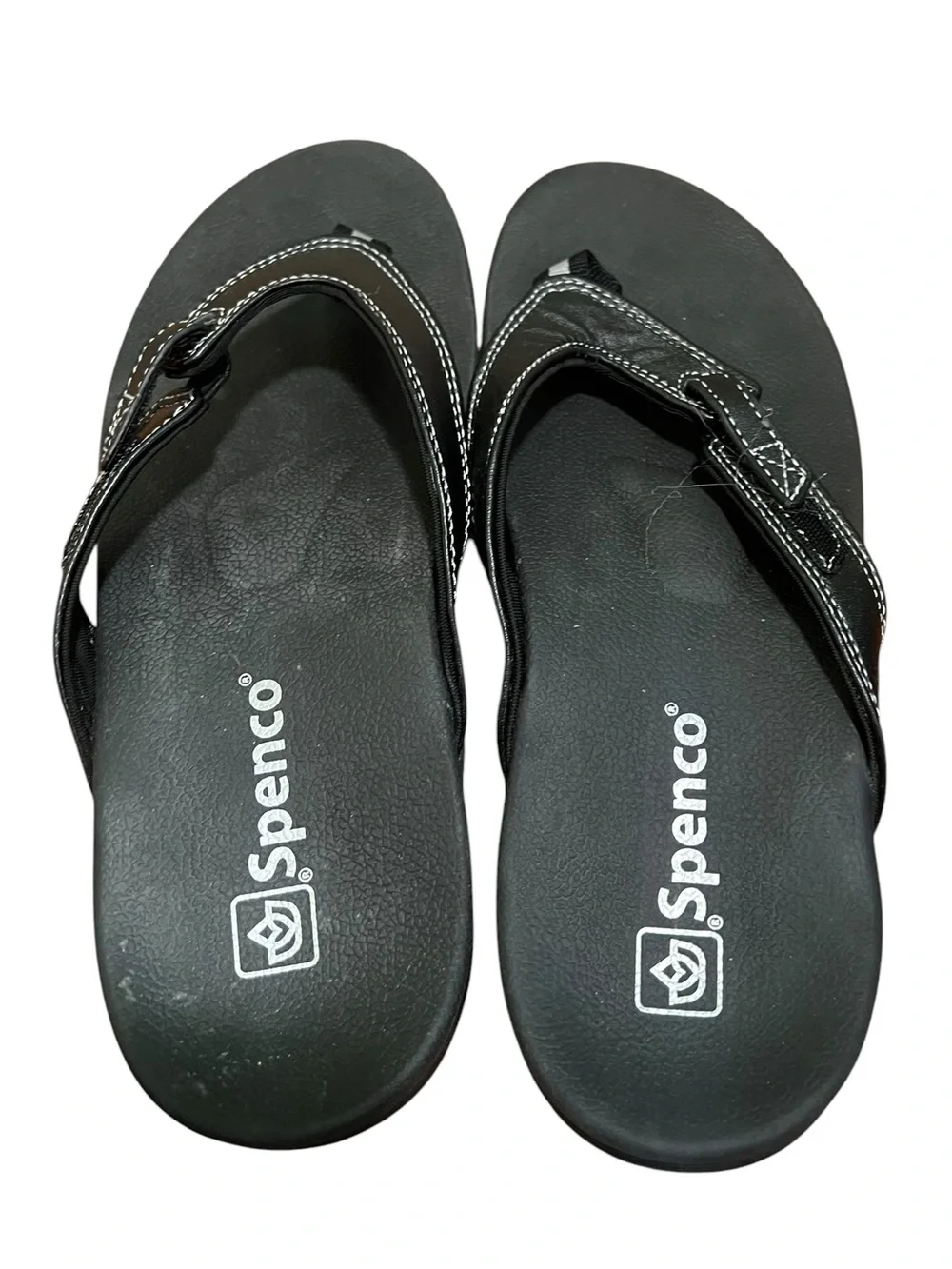 Spenco Women’s Size 8D Ava Orthotic Sandals Black Adjustable Leather Thong